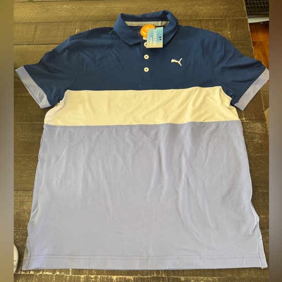 PUMA NWT BOYS Cloudspun Highway Polo Navy/Lavender Moisture Wicking Size L - Picture 1 of 7